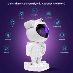 Astronot Galaksi Projektörü & Bluetooth Hoparlör: Ay ve Yıldız Efektli Gece Lambası