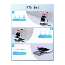 3'ü 1 Arada Katlanabilir Hızlı Kablosuz Şarj İstasyonu