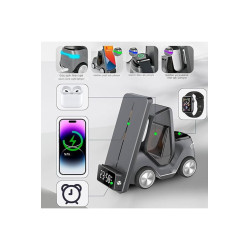 5'i 1 Arada Tasarım Harikası 15W Hızlı MagSafe Manyetik Kablosuz Şarj Standı Çalar Saat Gece Lambası