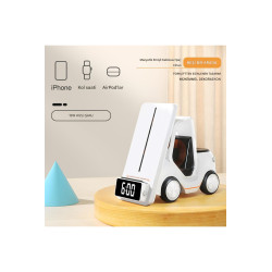 5'i 1 Arada Tasarım Harikası 15W Hızlı MagSafe Manyetik Kablosuz Şarj Standı Çalar Saat Gece Lambası