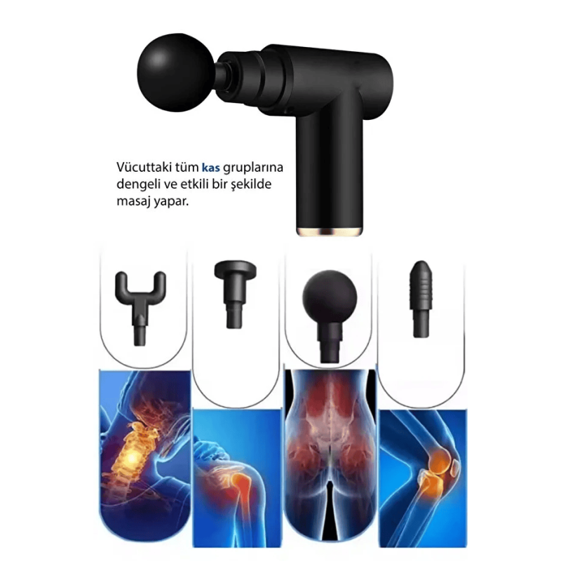 CEP BOY GÜÇ: Mini Masaj Tabancası 4 Başlıklı Derin Doku Rahatlatıcı (Type-C Şarjlı)