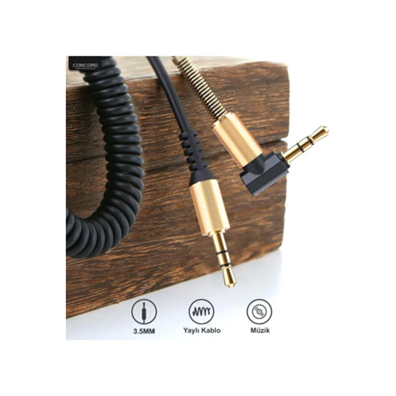 Tüm Cihazlarla Uyumlu Siyah Altın Uçlu Araç Müzik Ses Kablosu Stereo Aux Kablo 1 Mt - 3.5mm