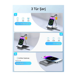 3'ü 1 Arada Katlanabilir Hızlı Kablosuz Şarj İstasyonu