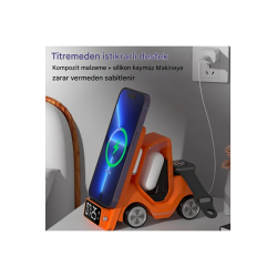 5'i 1 Arada Tasarım Harikası 15W Hızlı MagSafe Manyetik Kablosuz Şarj Standı Çalar Saat