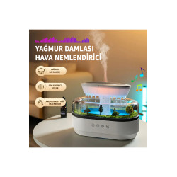 Yağmur Damlası Efektli Aroma Terapi Hava Nemlendirici - Rahatlatıcı Doğa Sesli, Sessiz Çalışma