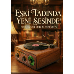 Nostaljik Gramofon Görünümlü Bluetooth Hoparlör - Retro FM/AM/SW Radyo, USB/TF Kart Girişli, Şarjlı Ses Bombası